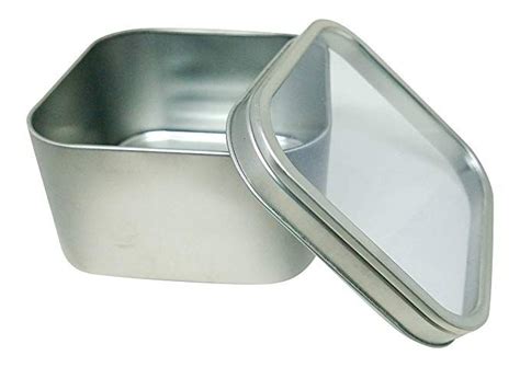 metallic silver square box|square metal container with lid.